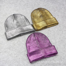 Gold Silver Purple Metallic Unisex Skullies de acrílico Gorro de punto hecho a mano Gorro (HW137)